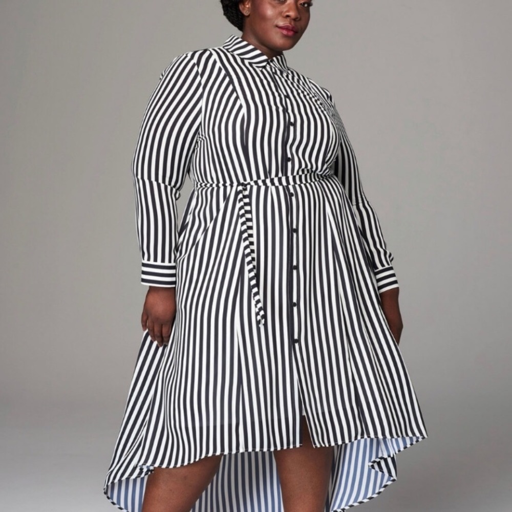 Girl With Curves Miranda Black Striped Shirtdress